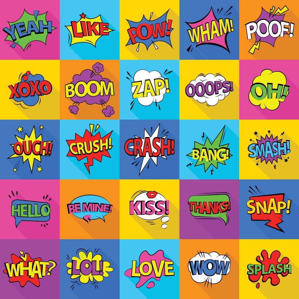 conjunto de iconos de sonido de color cómico, estilo plano vector