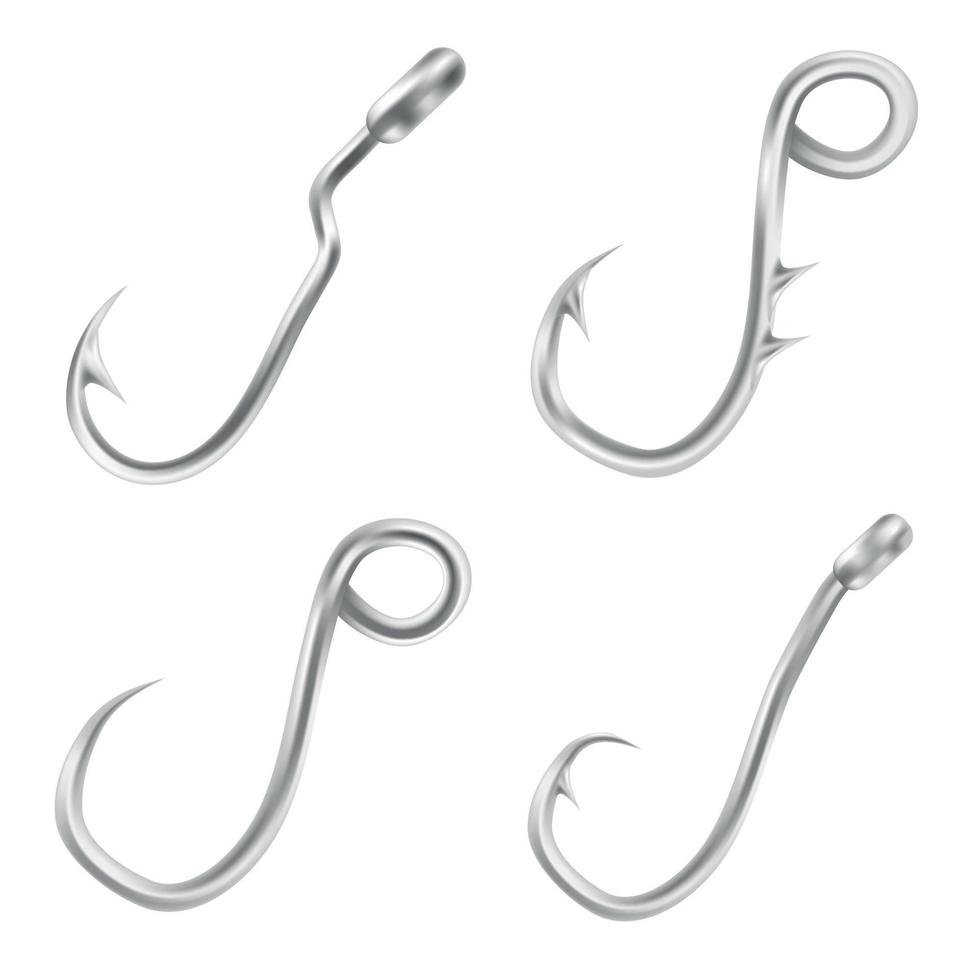 Fishing hook icons set, realistic style vector