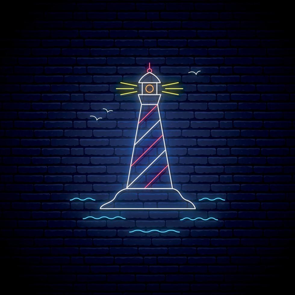 Lighthouse neon sign. vector