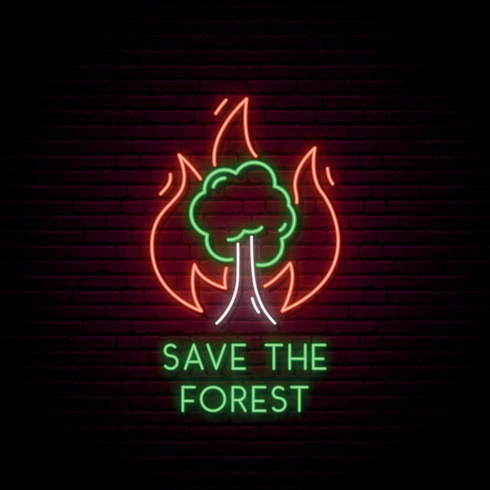 letrero de neón de incendio forestal. vector