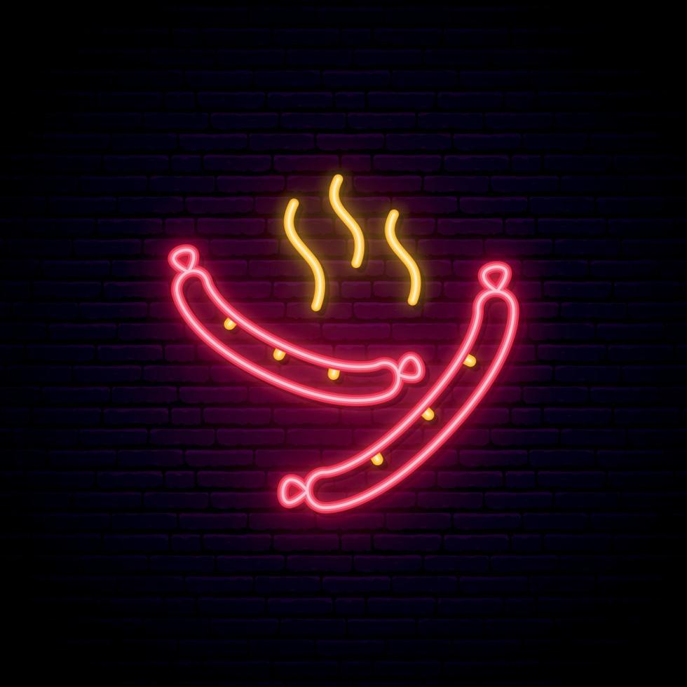 Neon sausage sign. vector