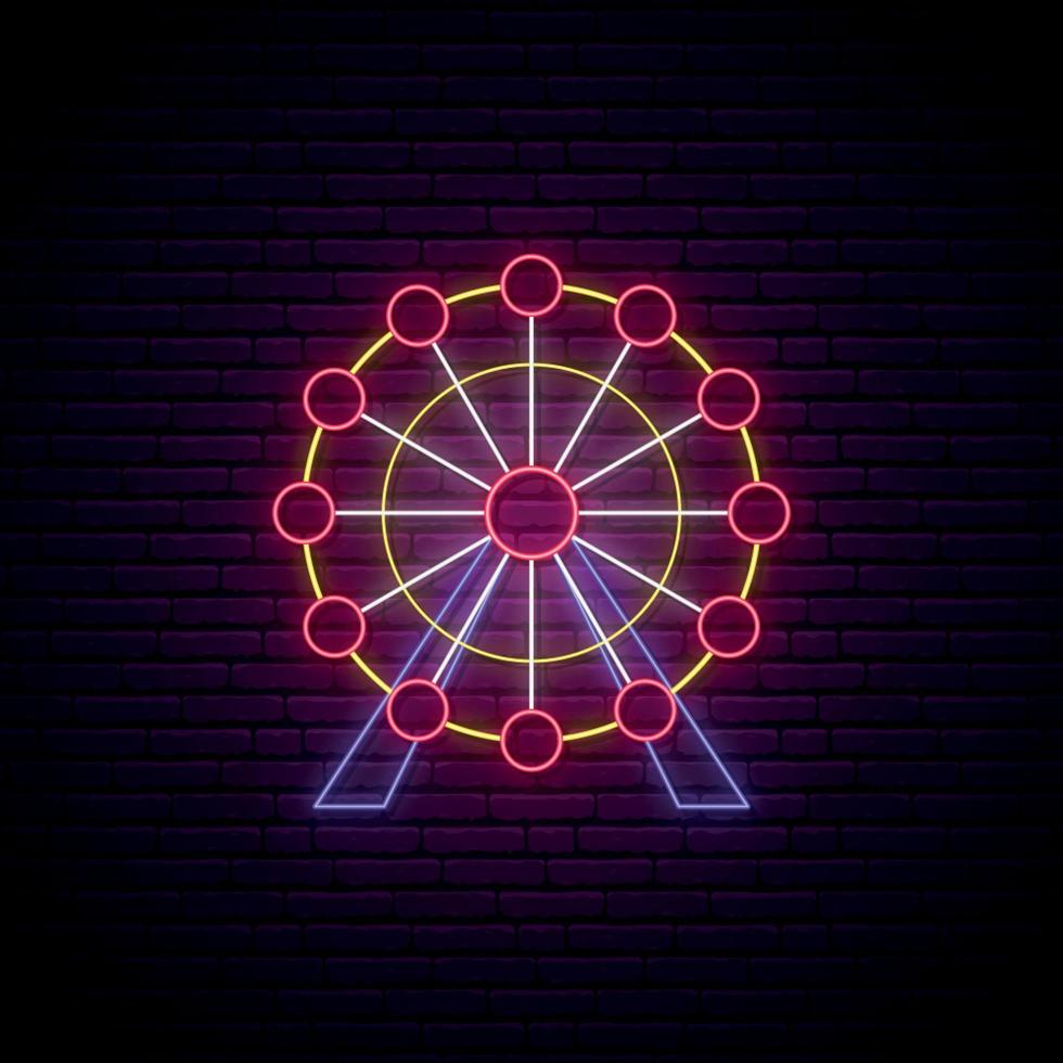 Neon Ferris wheel sign. vector