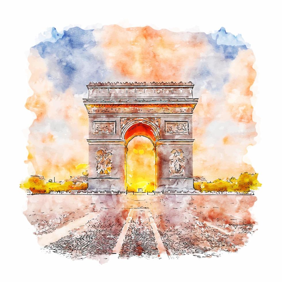 Paris France Watercolor sketch hand drawn illustration vector