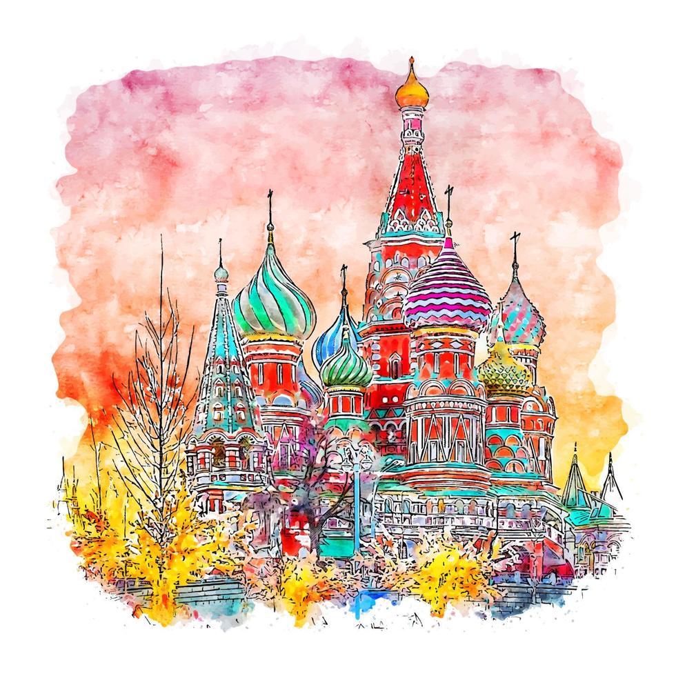 Moscow Russia Watercolor sketch hand drawn illustration vector