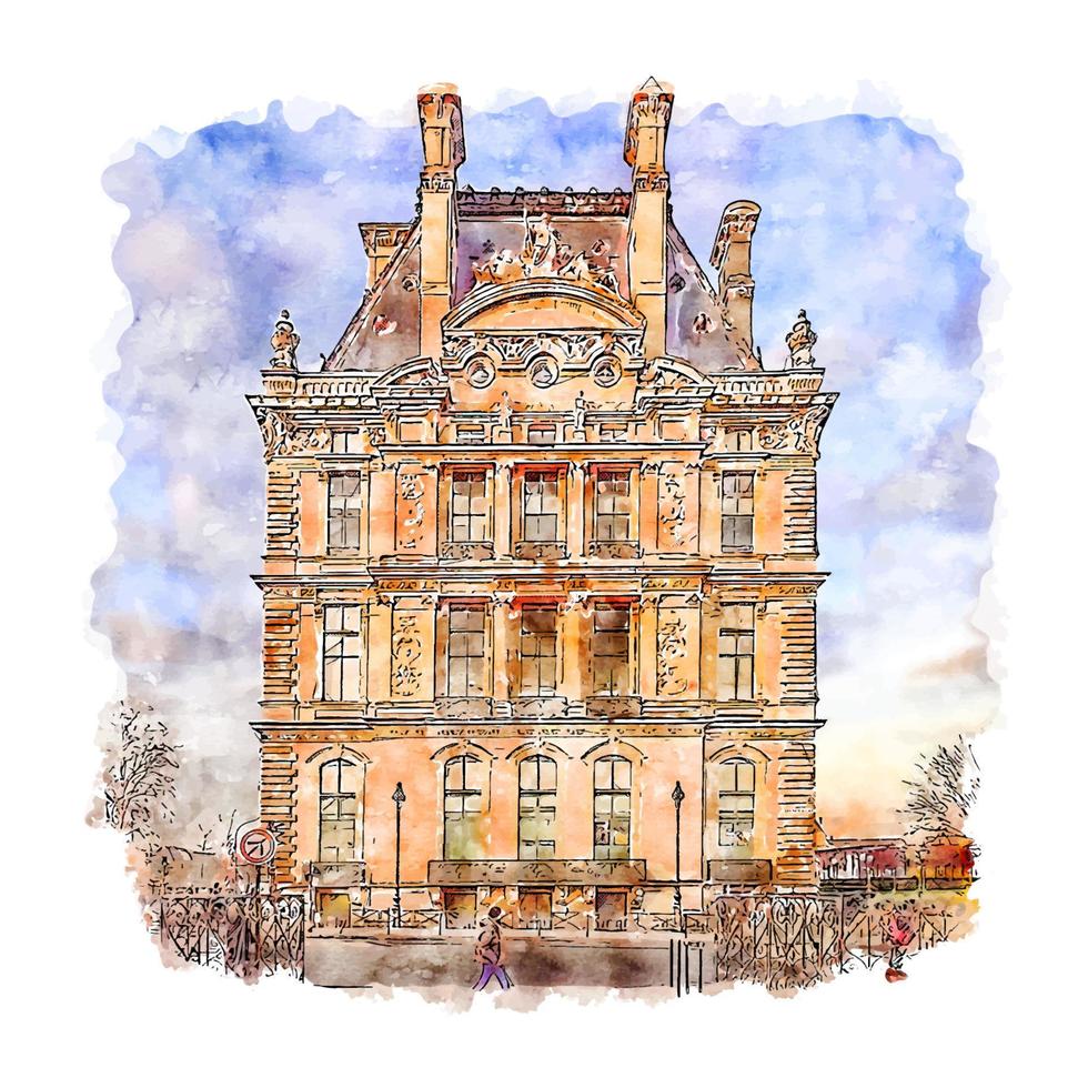 Paris France Watercolor sketch hand drawn illustration vector