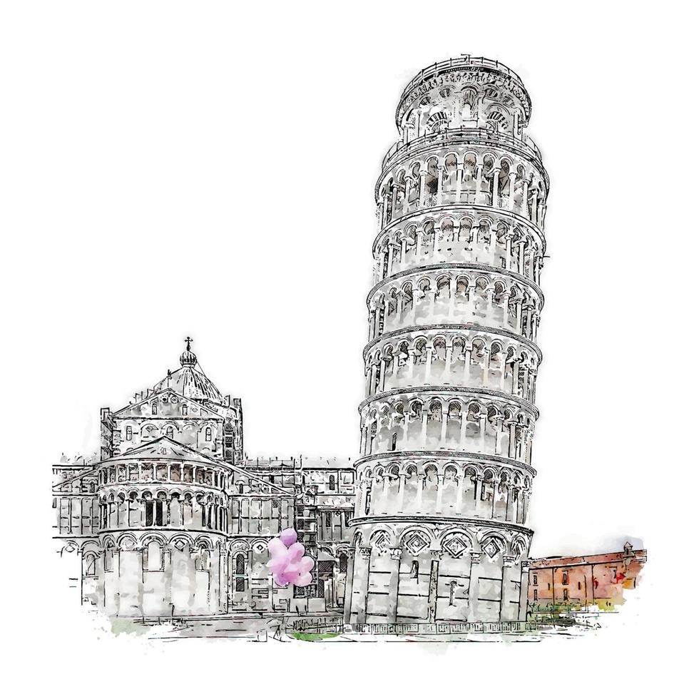 pisa italia acuarela boceto dibujado a mano ilustración vector