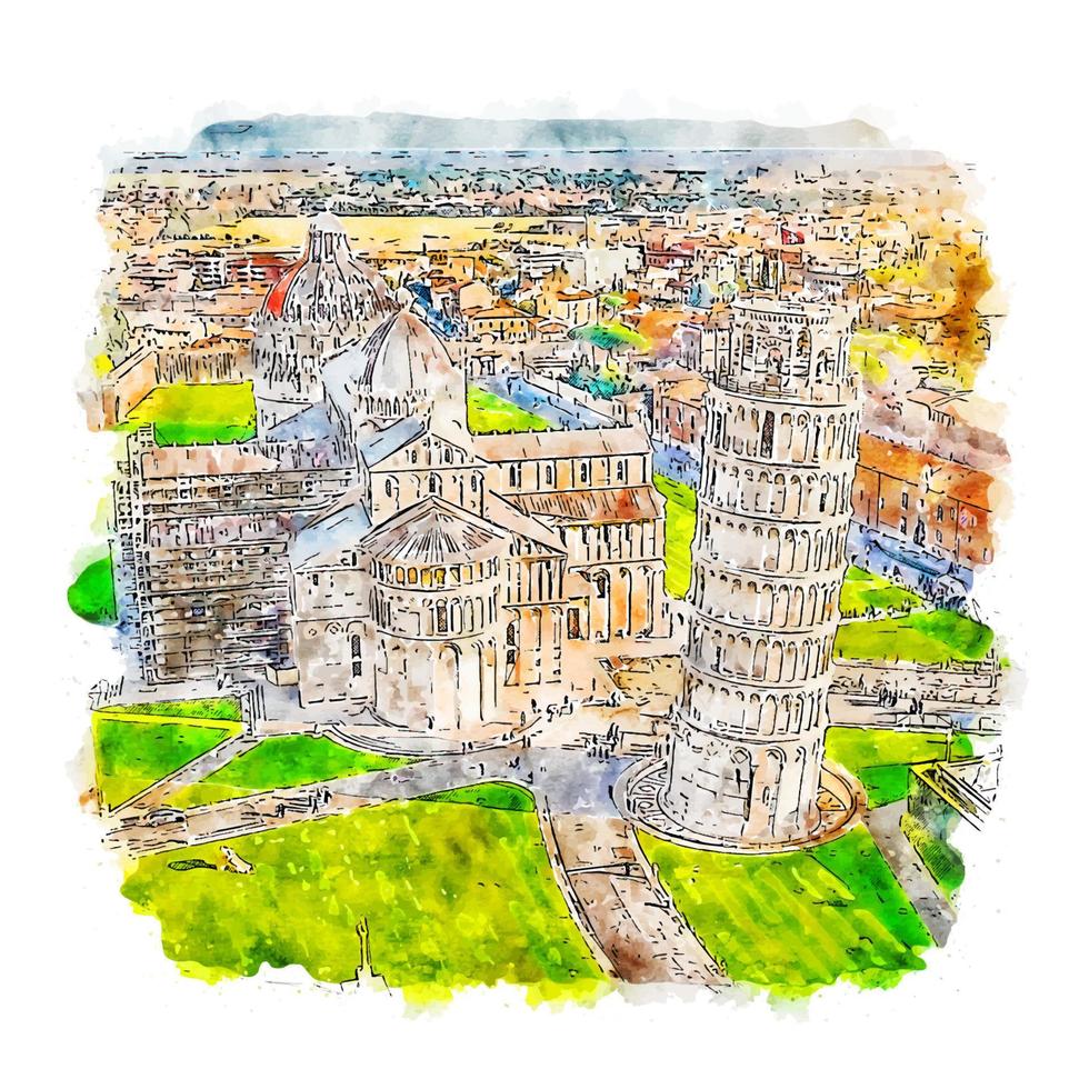 Pisa Italy Watercolor sketch hand drawn illustration vector