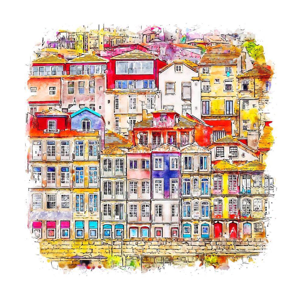 Porto Portugal Watercolor sketch hand drawn illustration vector