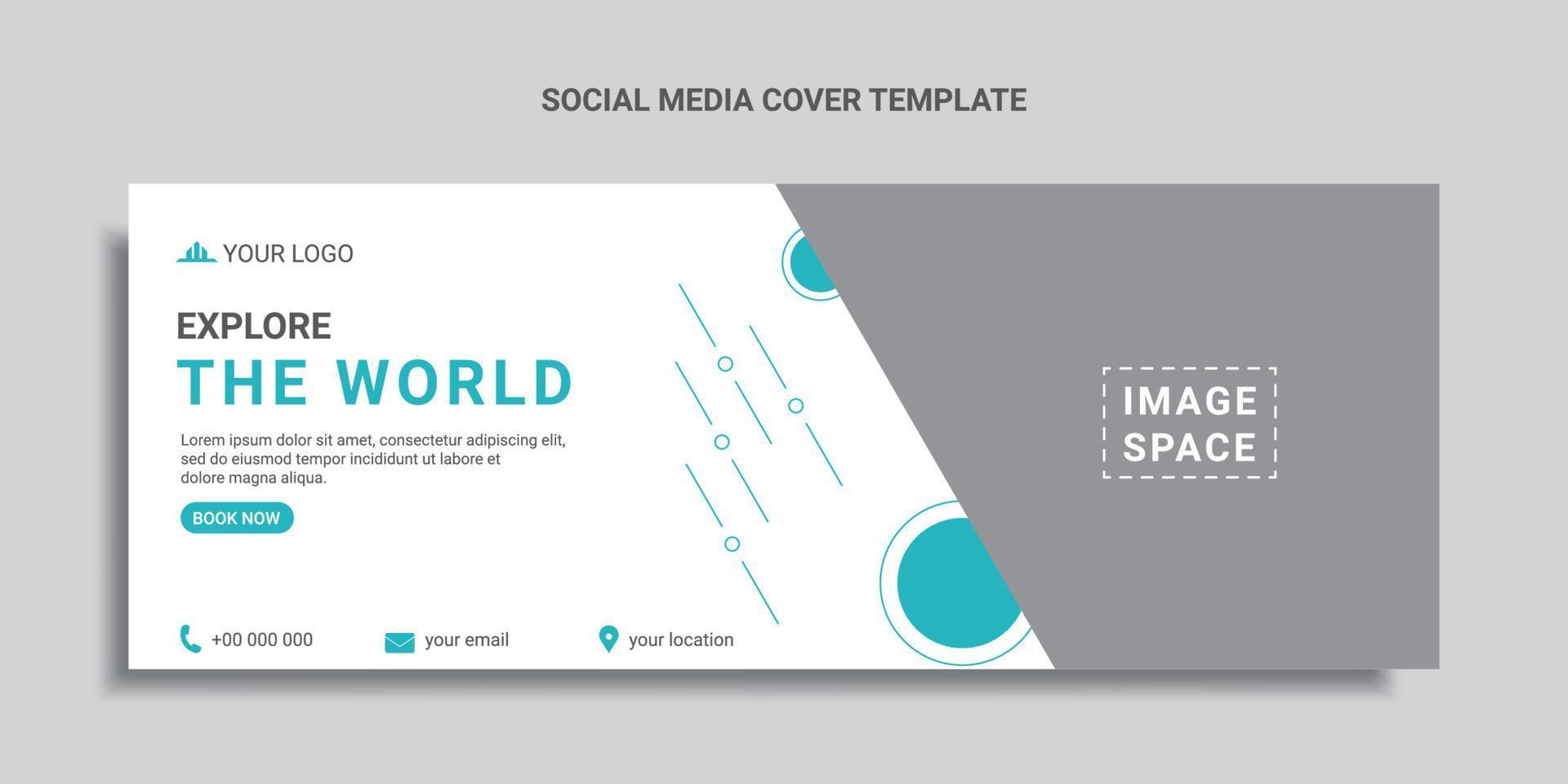 travel social media cover design template or web banner with green color geometric shape vector