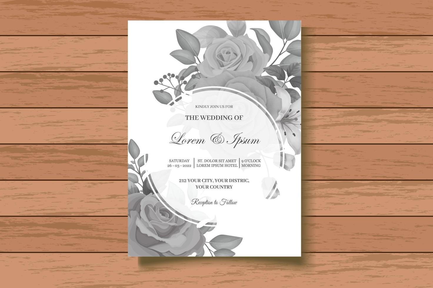 elegante invitación de boda floral acuarela con hojas florales oscuras vector