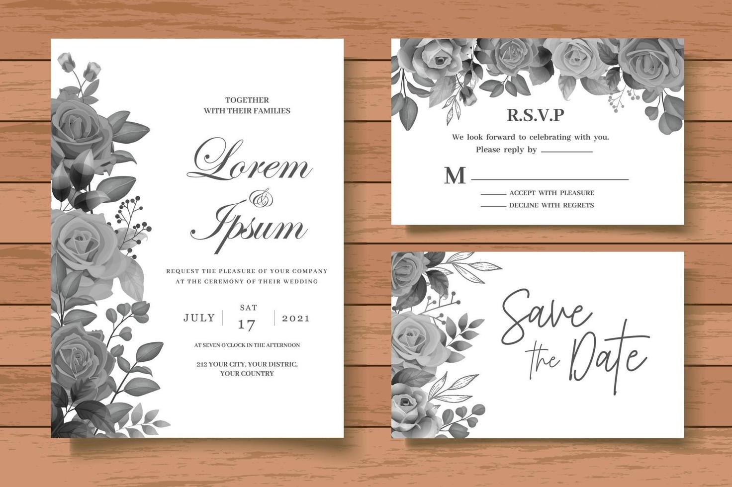 Elegant Watercolor Floral Wedding Card with Dark Floral Leaves vector