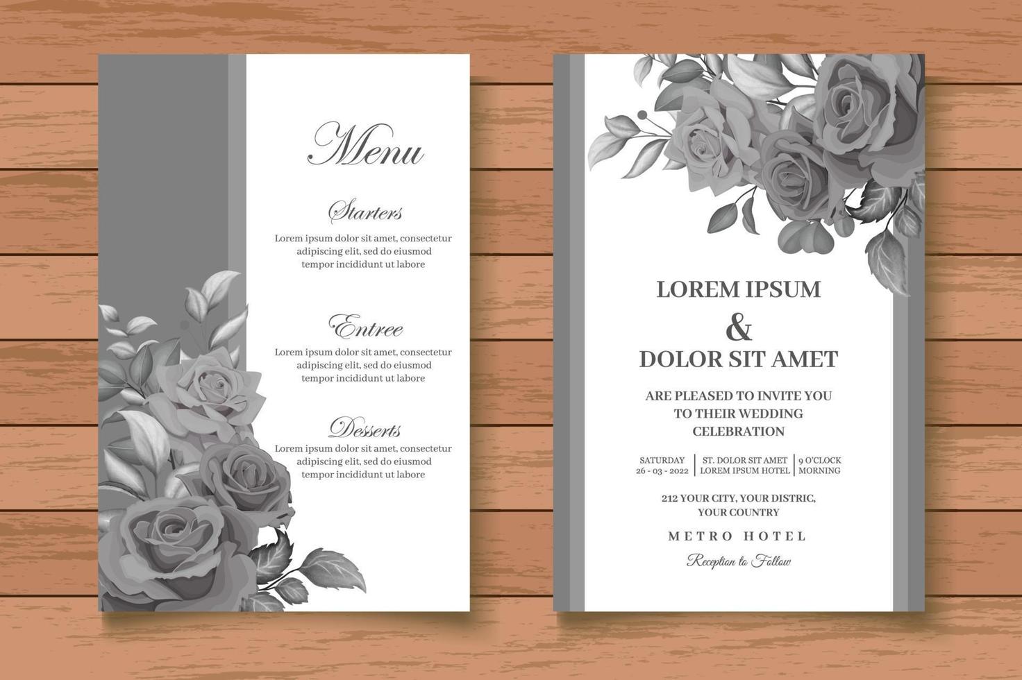 Elegant Watercolor Floral Wedding Card with Dark Floral Leaves vector