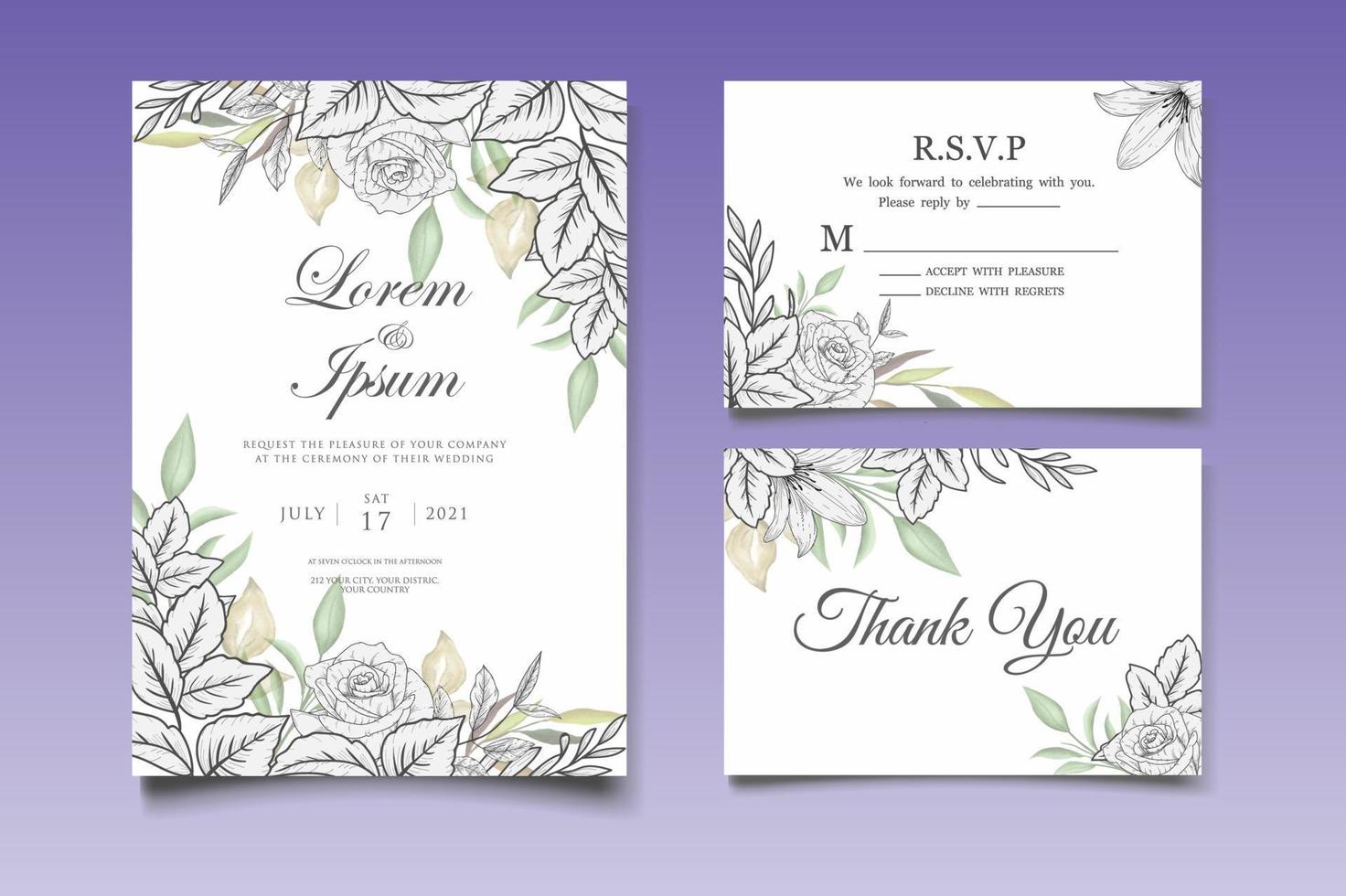 Elegant Vintage Floral Wedding Invitation Card Set vector