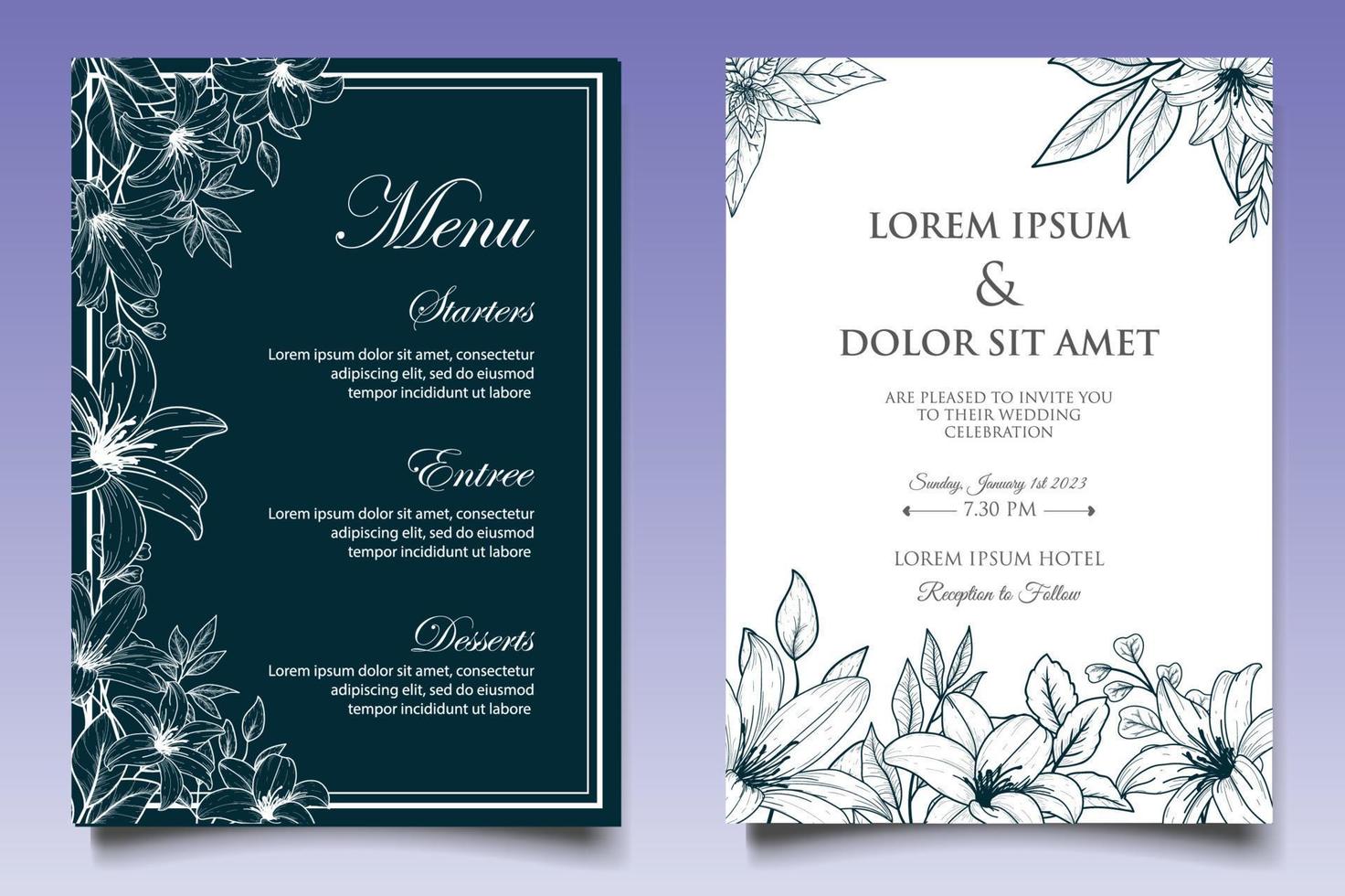 Elegant Vintage Floral Wedding Invitation Card Set vector