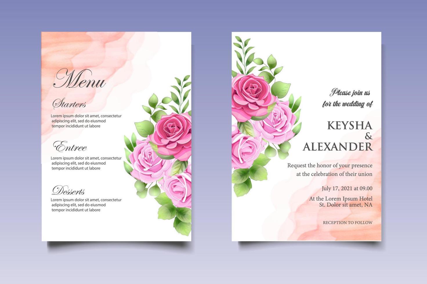 Beautiful Watercolor Floral Wedding Invitation Card Set vector