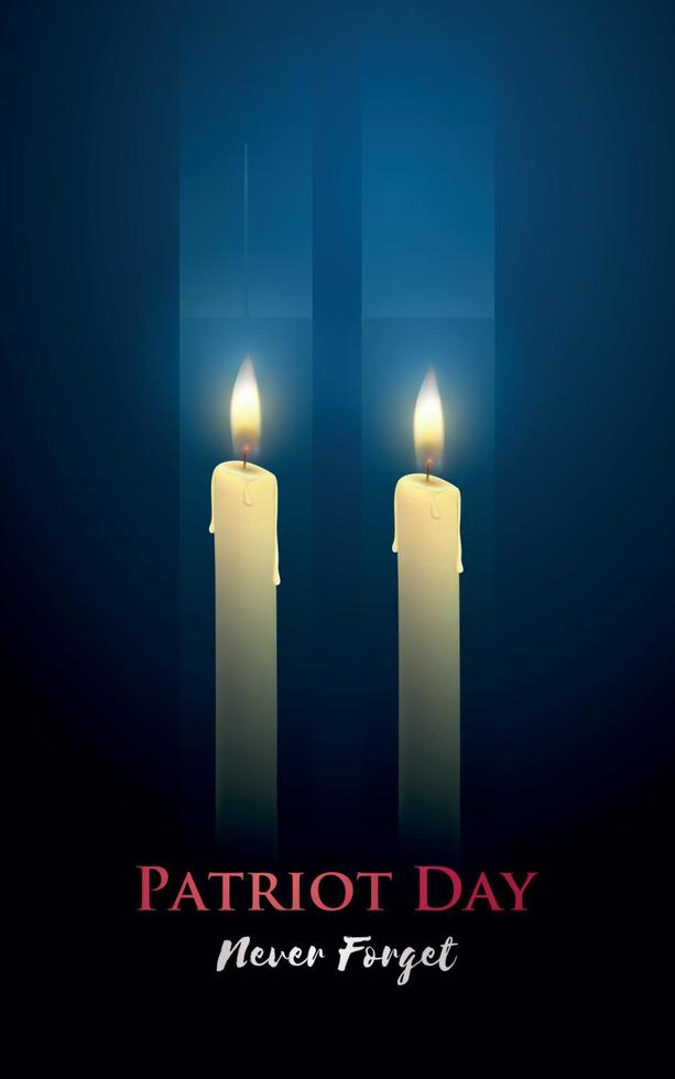 cartel del día del patriota con velas, dos rascacielos vector