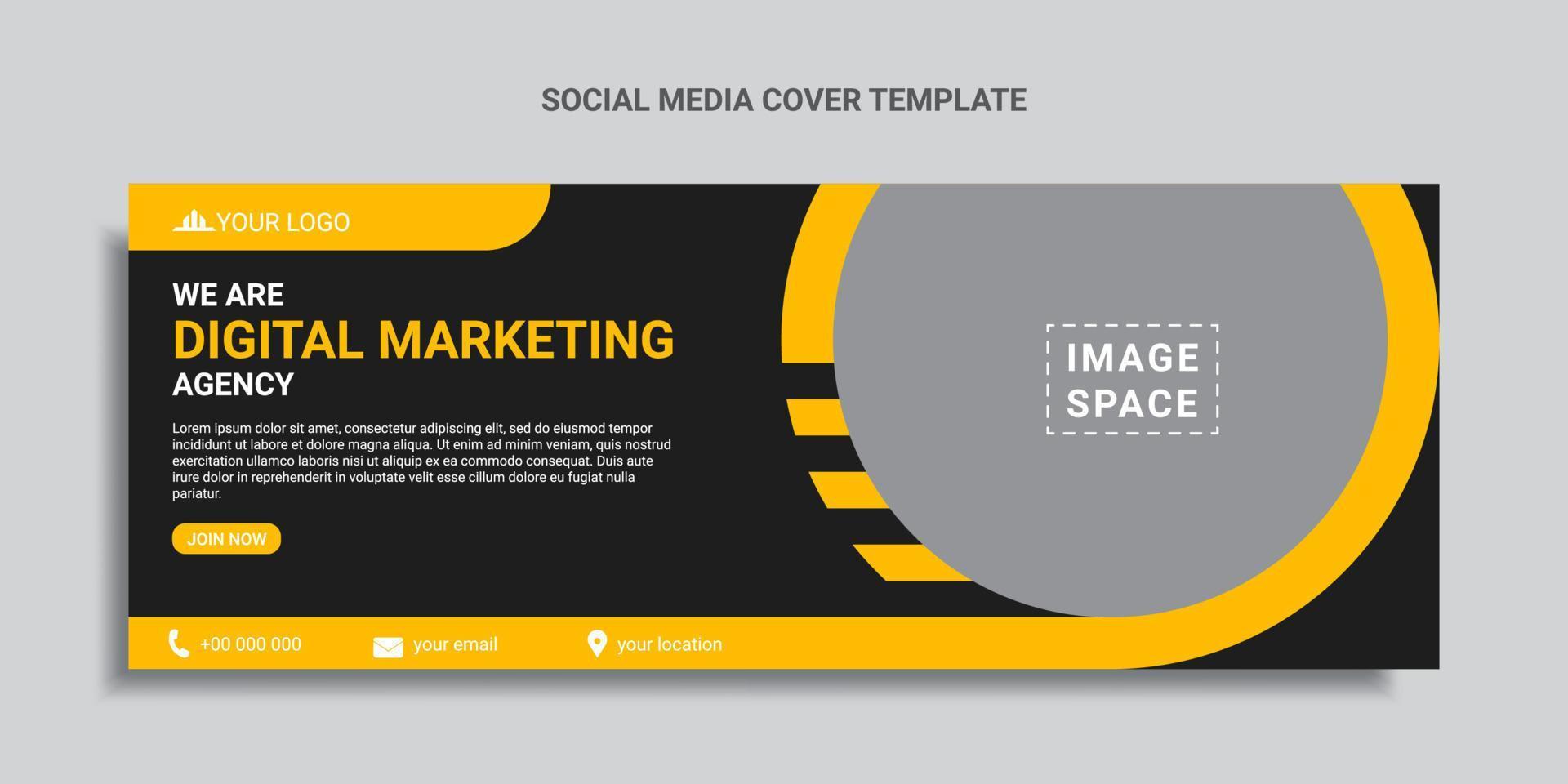 diseño de portada de redes sociales de marketing digital o banner web con formas de color amarillo vector