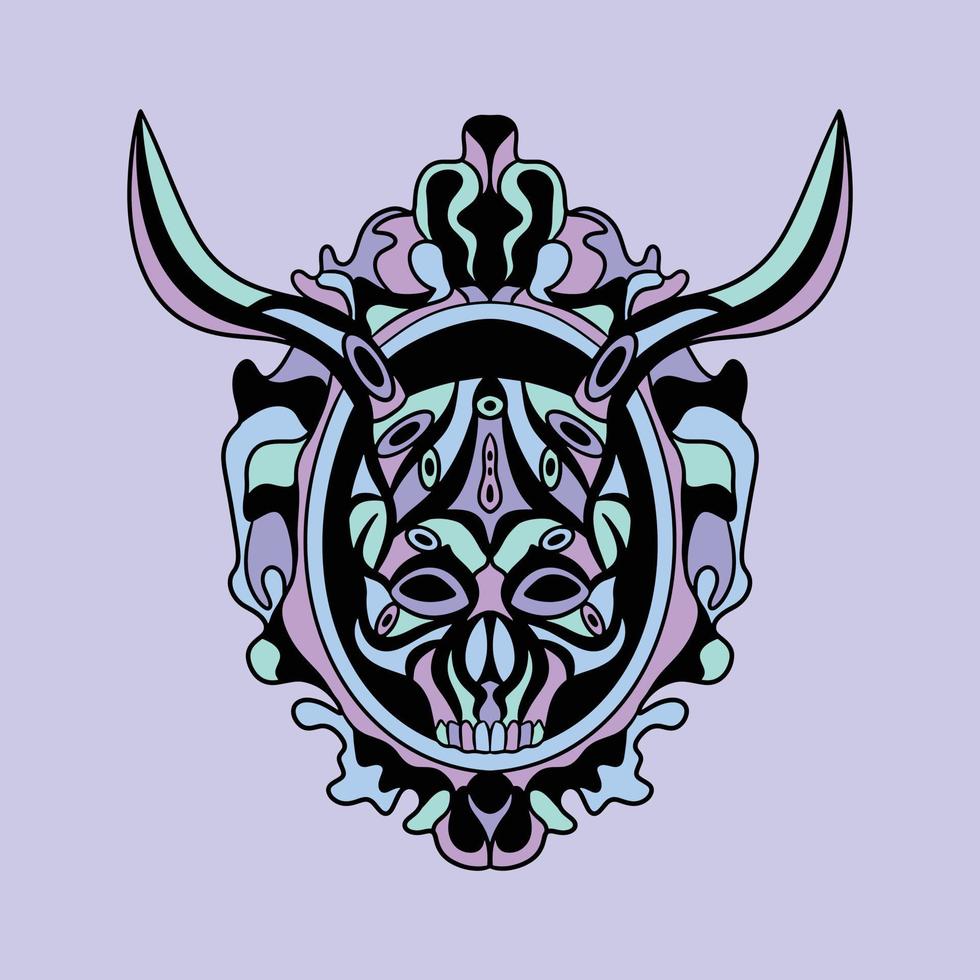 unique skull head ornamental design abstract colorful cubism surrealism style artwork premium vector