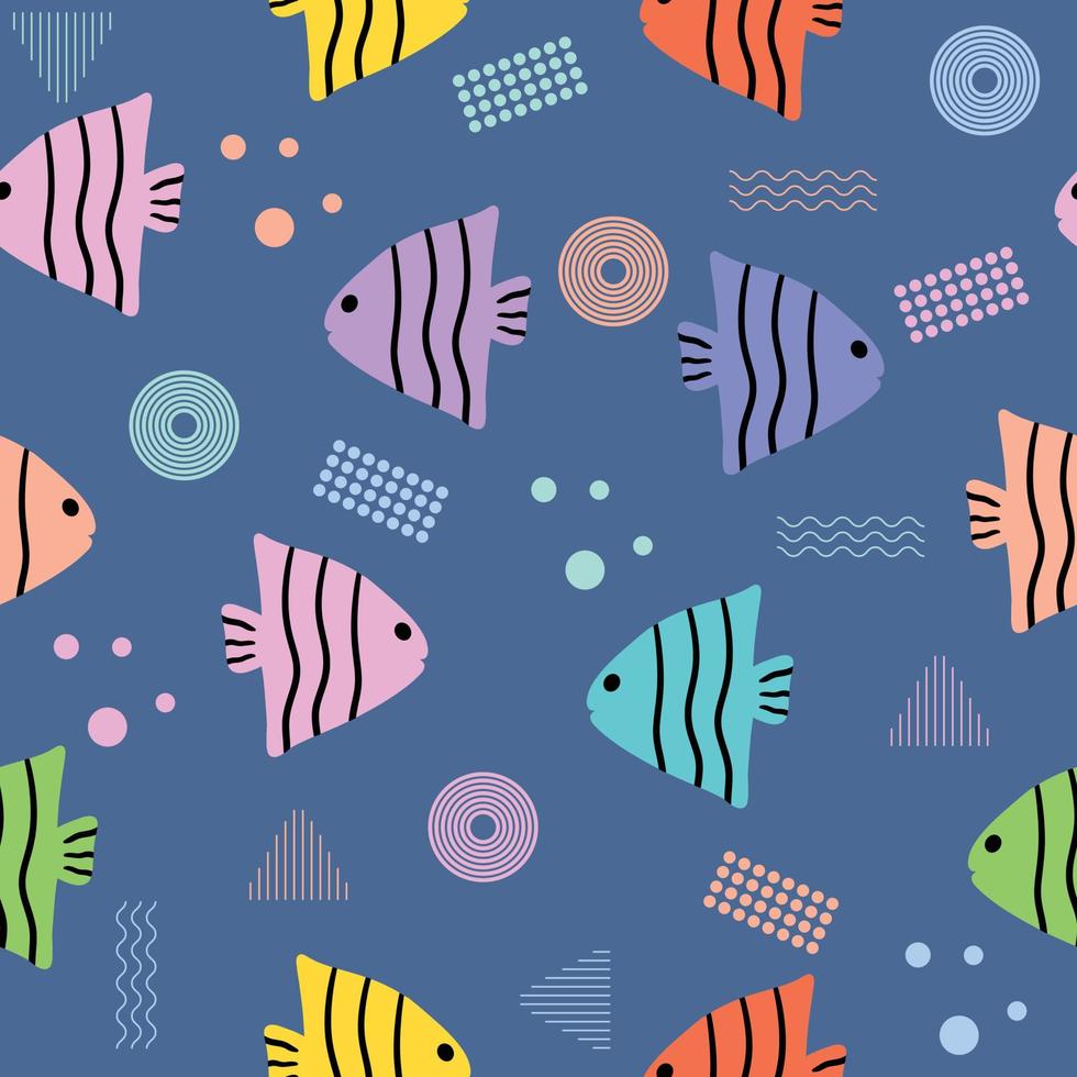 lindas chibi peces suaves coloridas patrones sin fisuras garabatos niños bebé kawaii dibujos animados vector