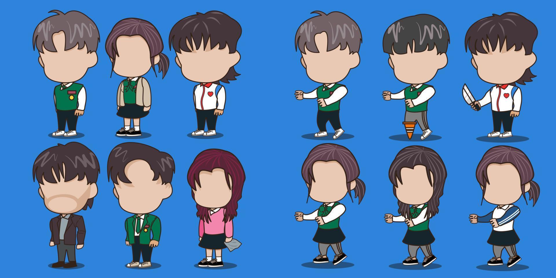 colección de chibi high school y profesor adecuado para la ilustración temática escolar vector