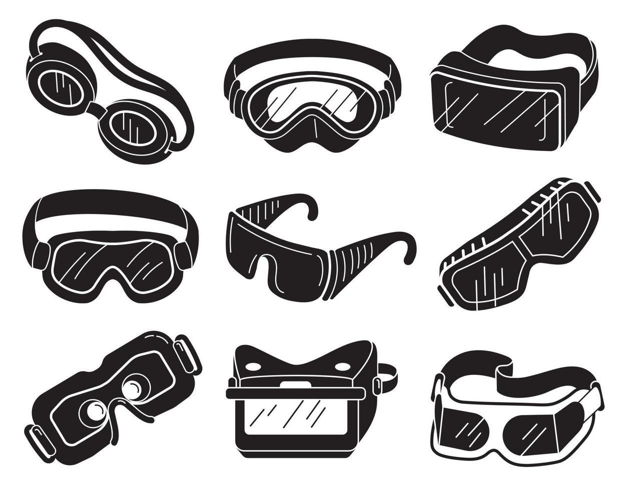 Goggles icons set, simple style vector