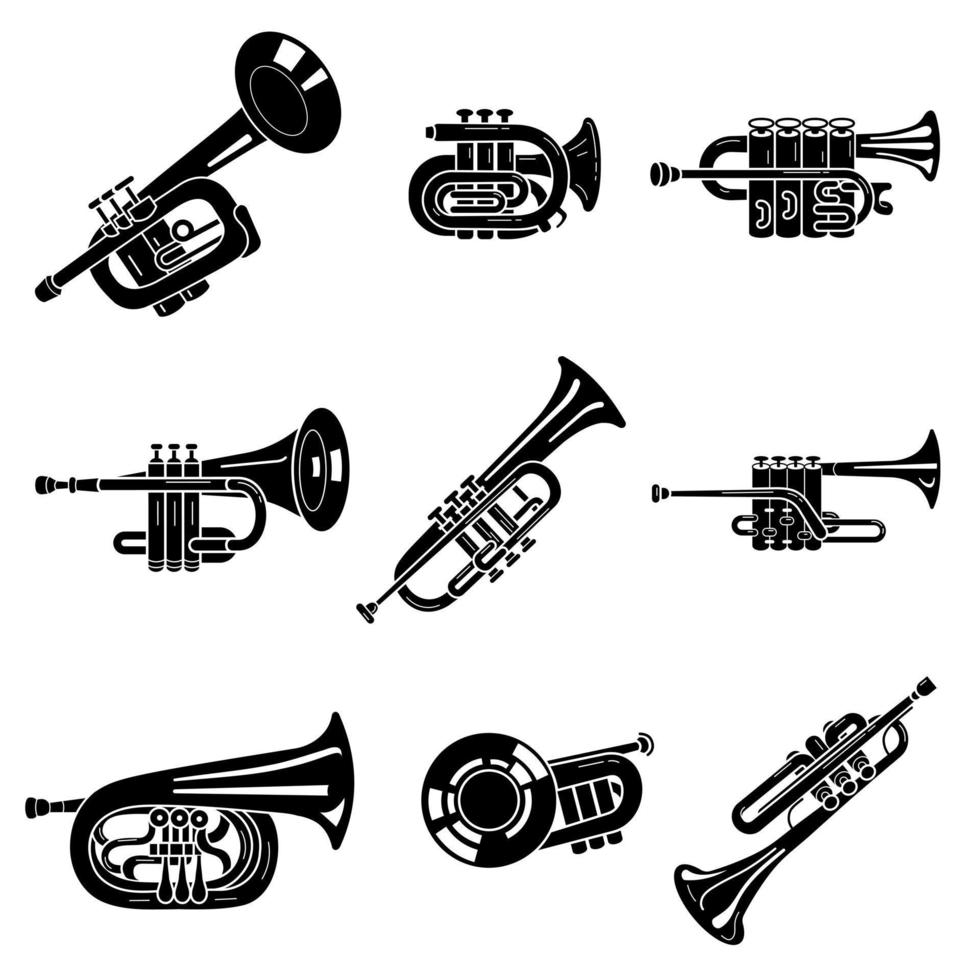 Trumpet icons set, simple style vector