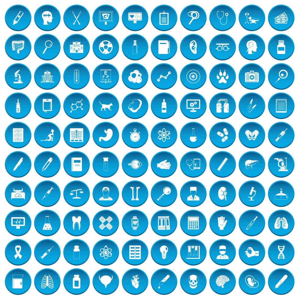 100 diagnostic icons set blue vector