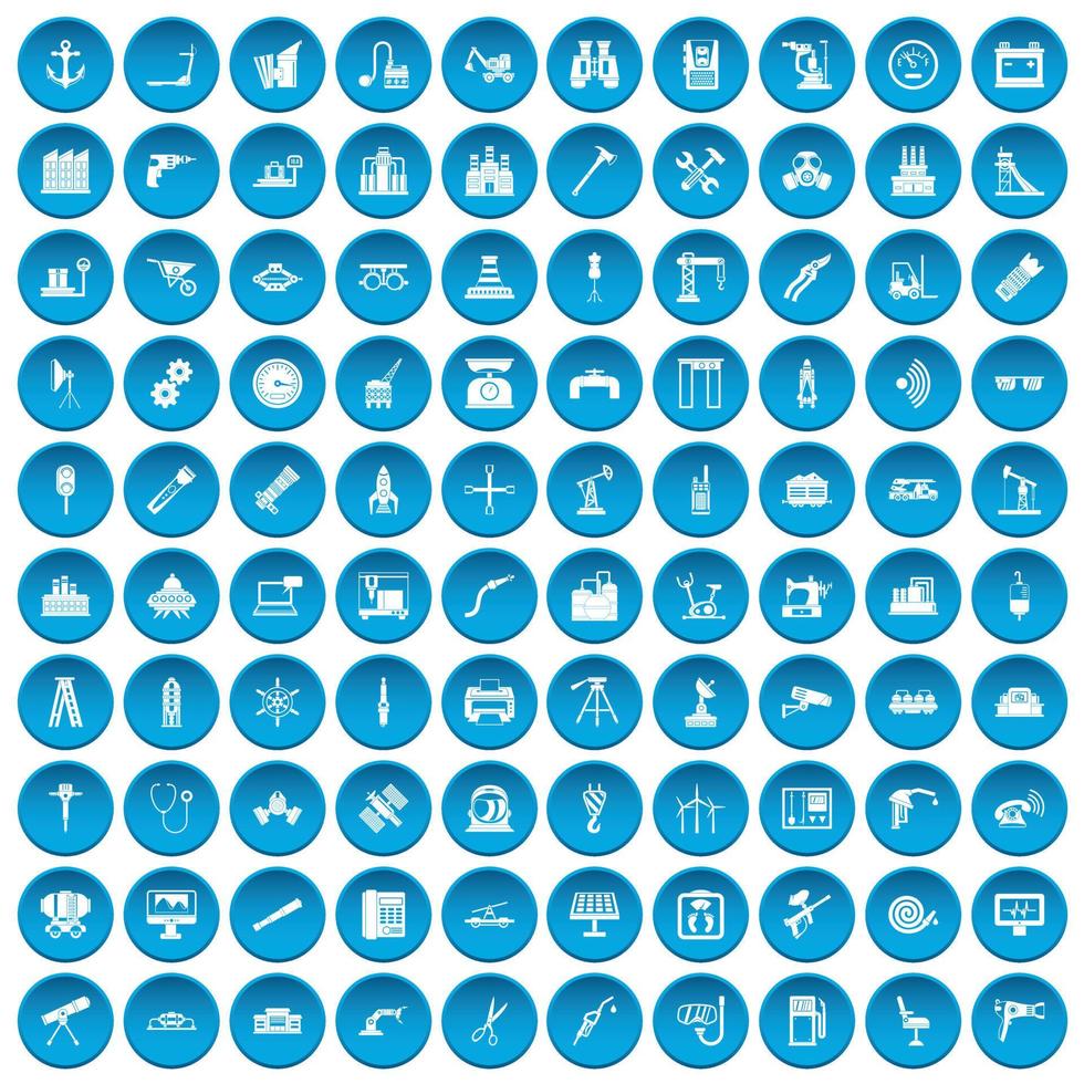 100 equipment icons set blue vector