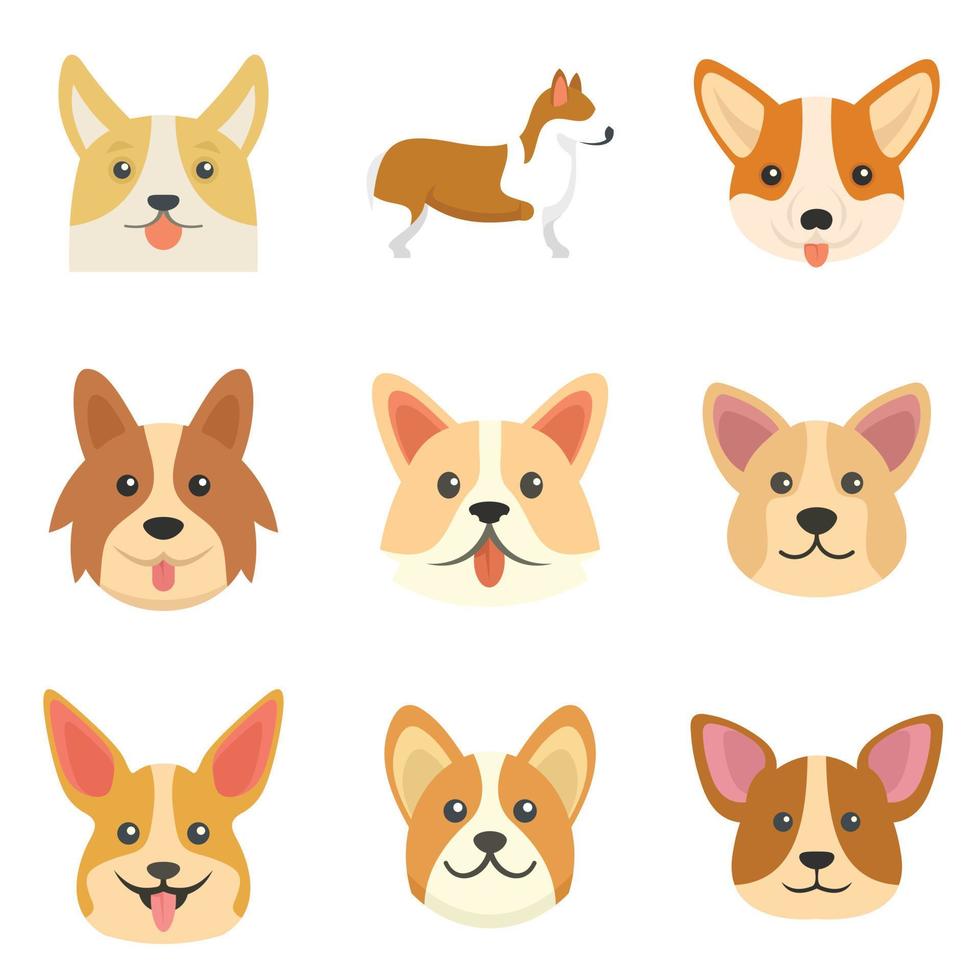 iconos de perros corgi establecer vector plano aislado