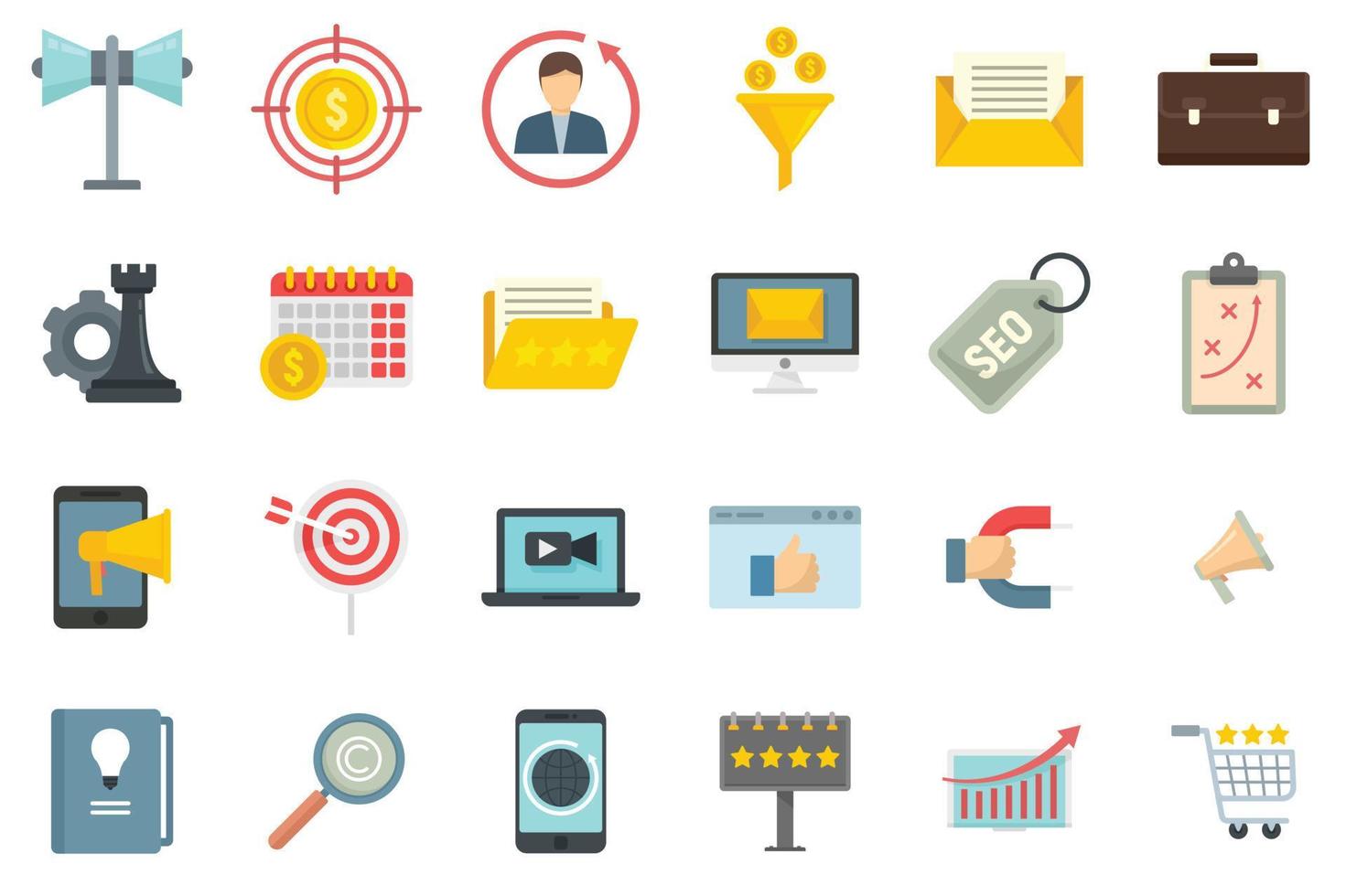 Remarketing icons set flat vector isolated