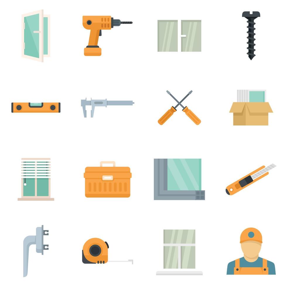 Window installation icons set flat vector isolated
