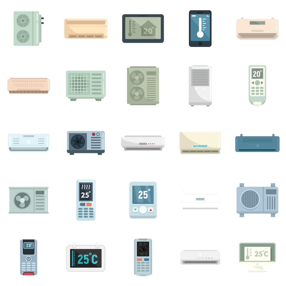Climate control systems icons set flat vector isolated