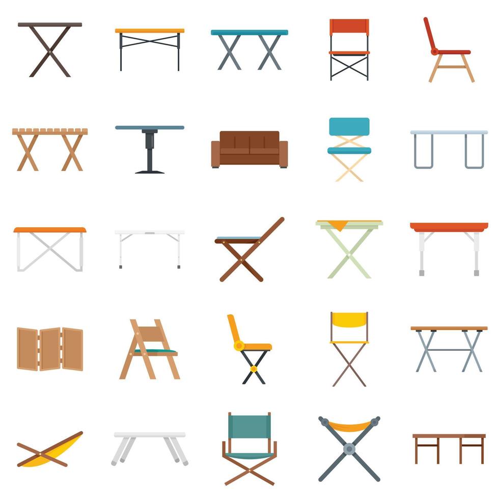 conjunto de iconos de muebles plegables vector plano aislado