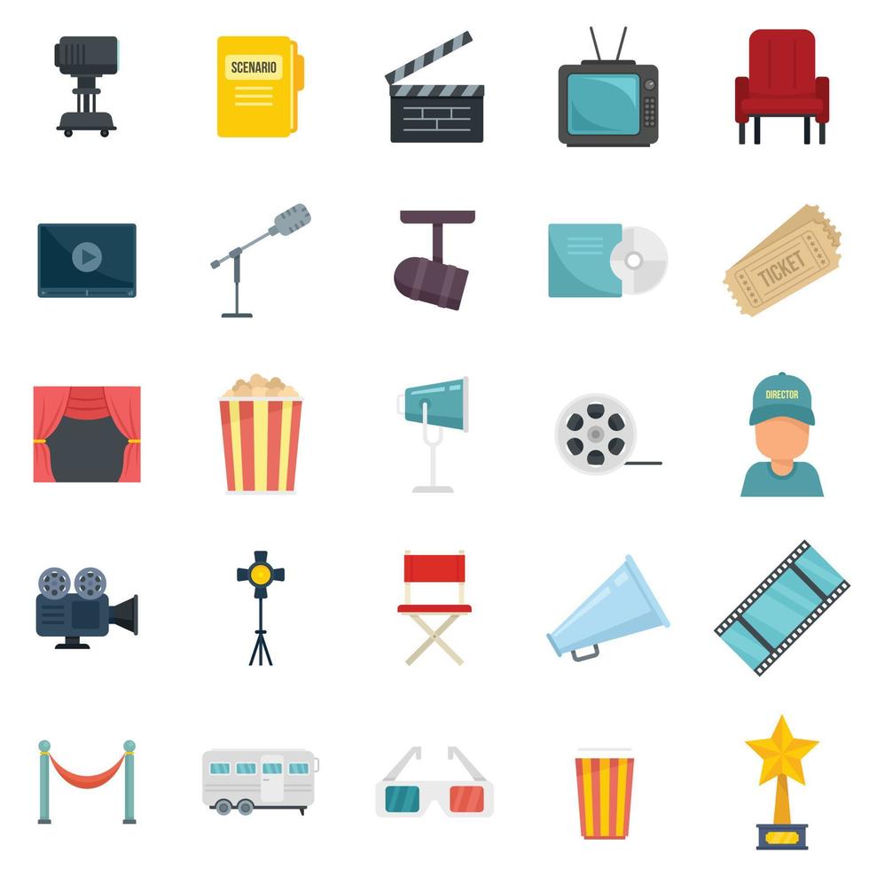 Stage director icons set flat vector isolated