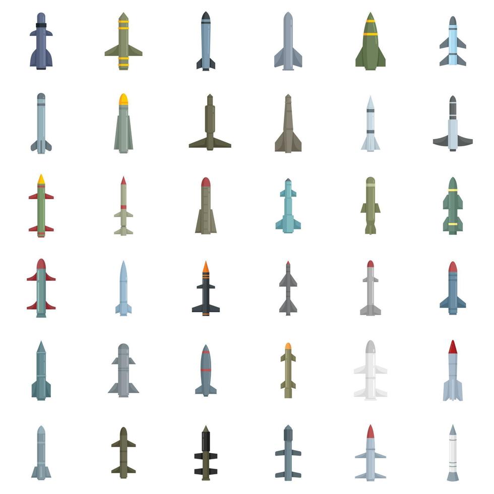 Missile attack icons set flat vector isolated