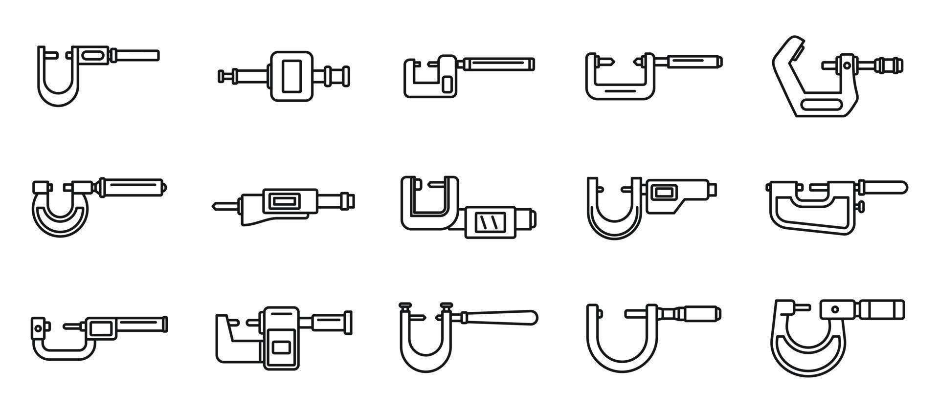 conjunto de iconos de micrómetro industrial vector de contorno. equipo de ingenieria