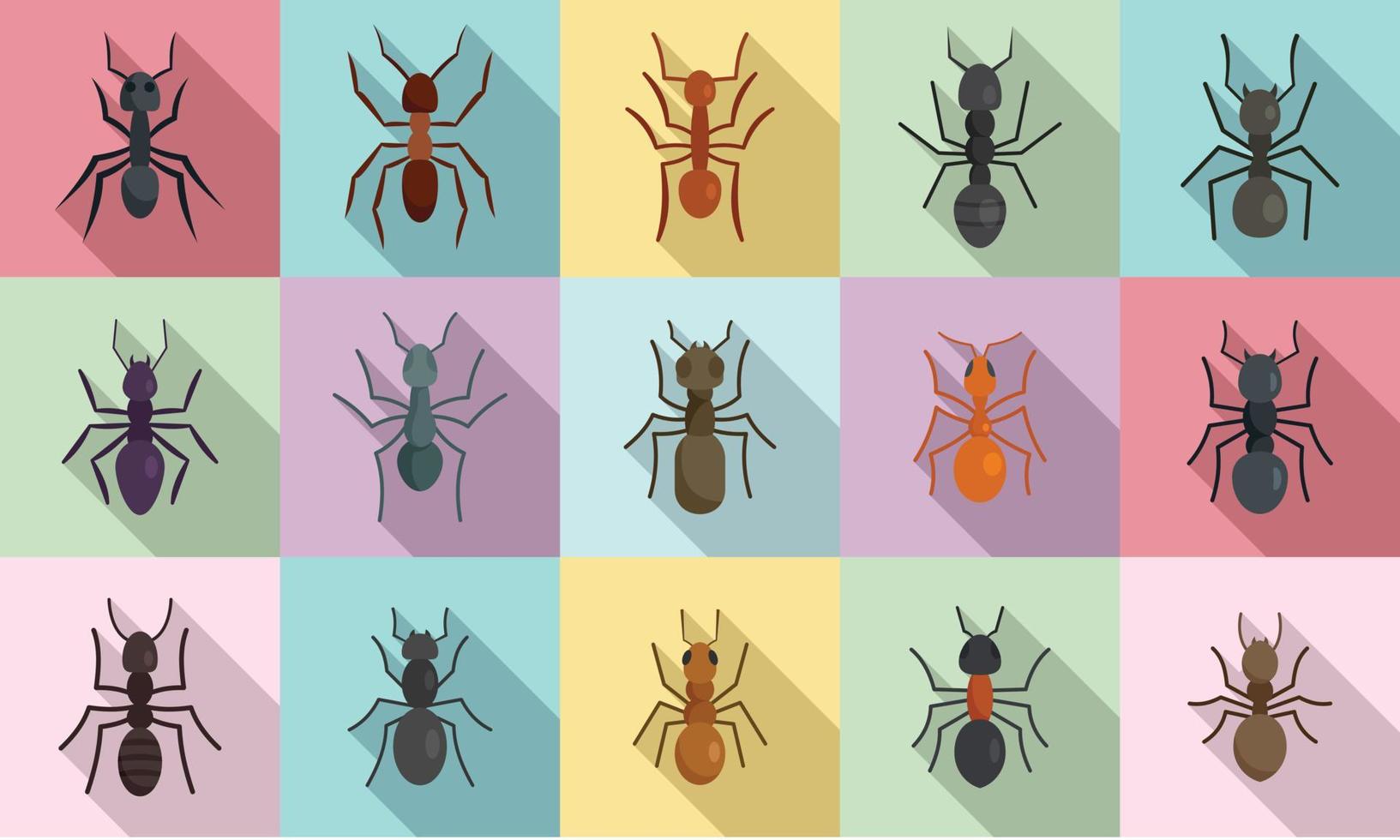 Ant icons set, flat style vector