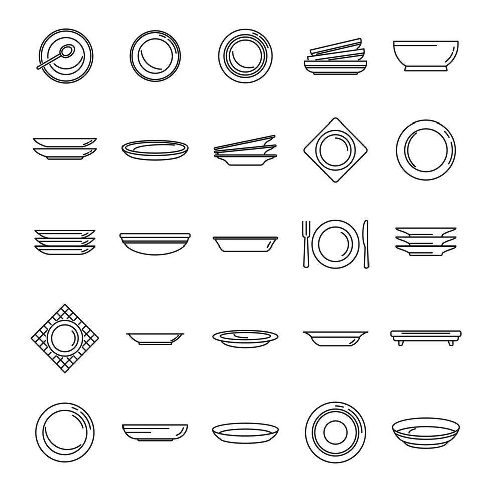 Plate icons set outline vector. Food cutlery vector