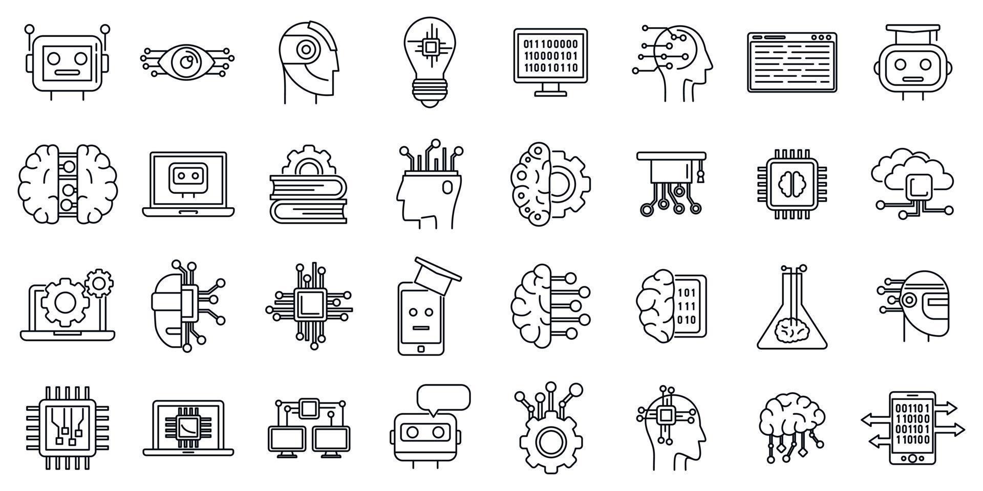 Science machine learning icons set, outline style vector