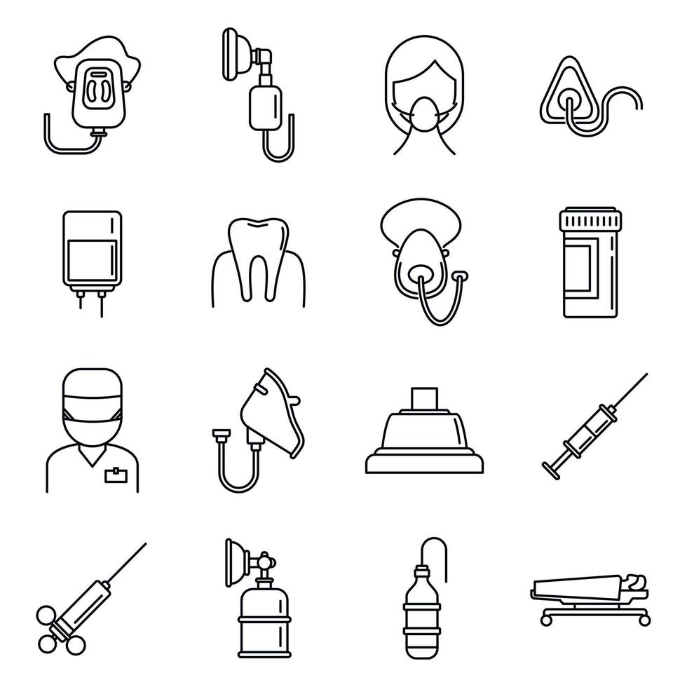 Clinic anesthesia icons set, outline style vector