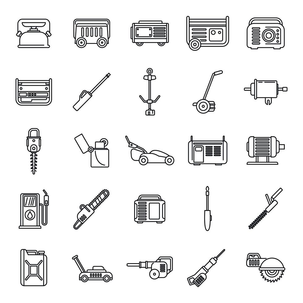 Modern gasoline tools icons set, outline style vector
