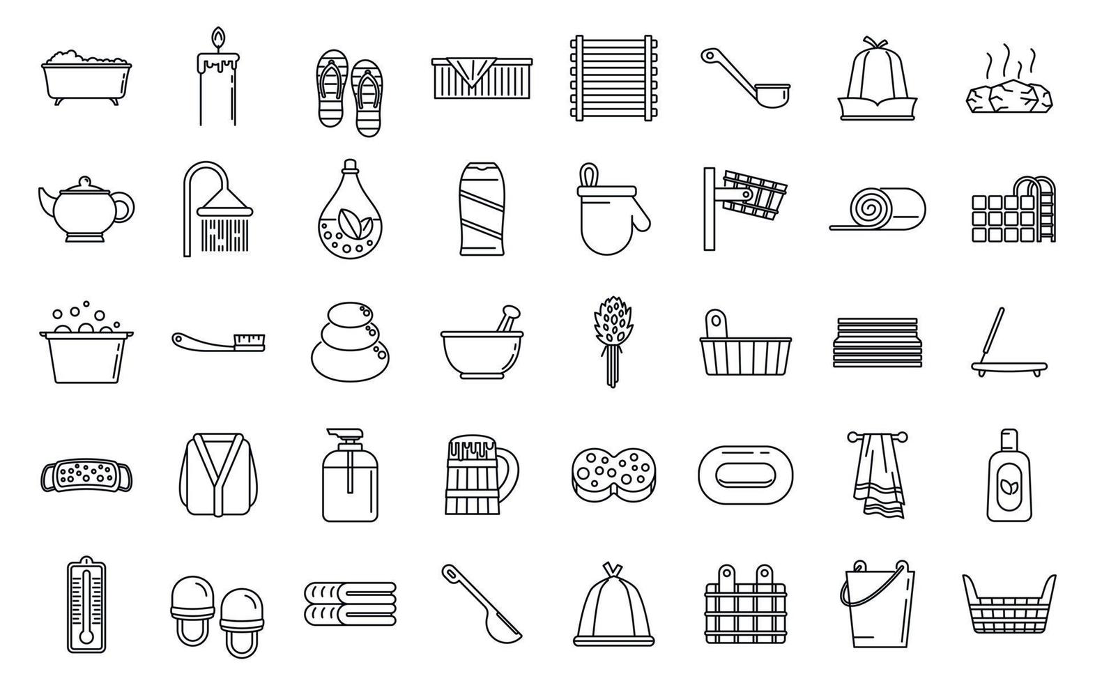 Sauna relax icons set, outline style vector