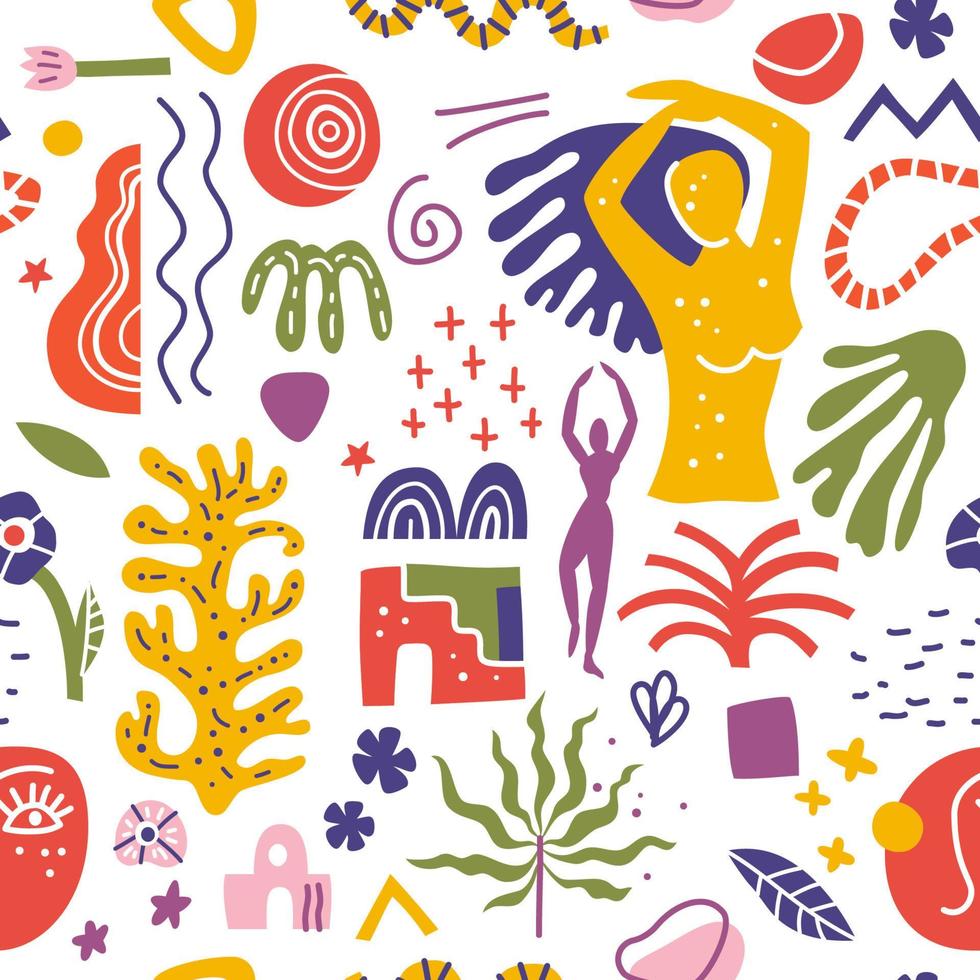 formas abstractas de patrones sin fisuras. ilustración de fondo de estilo matisse plano vector