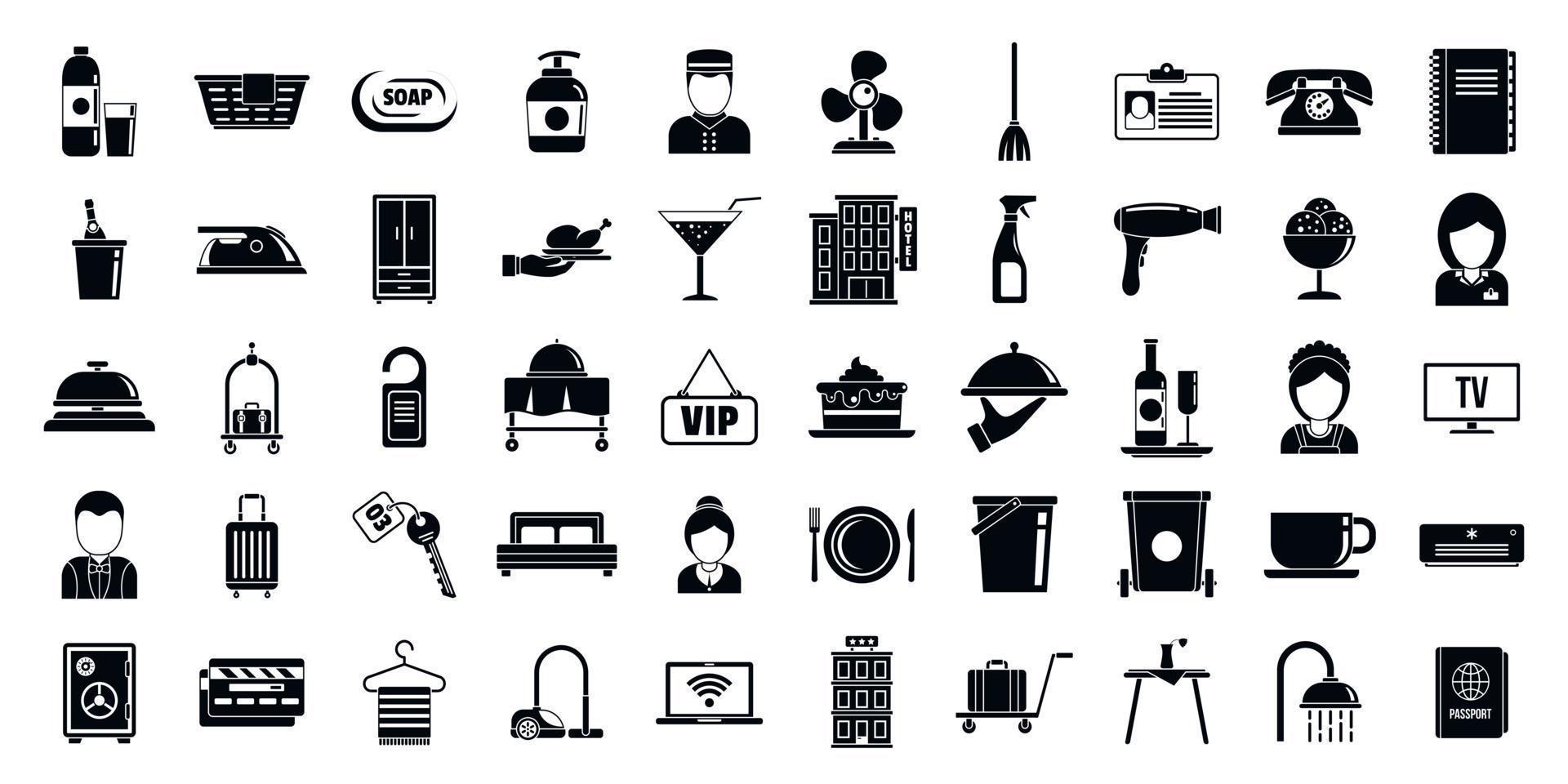 Hotel room service icons set, simple style vector