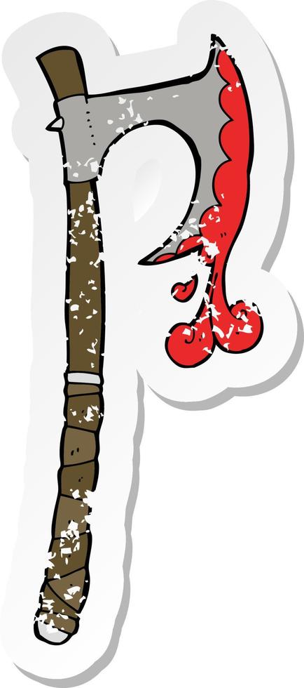 pegatina retro angustiada de un hacha vikinga de dibujos animados vector