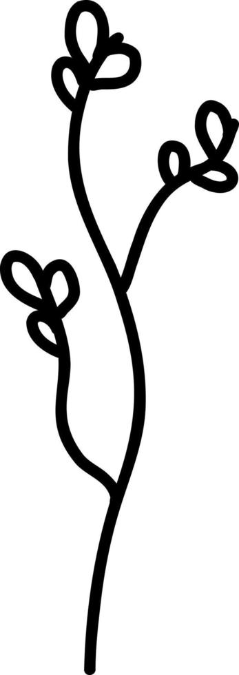 Flowers branches with leaves line drawing, doodle style. vector