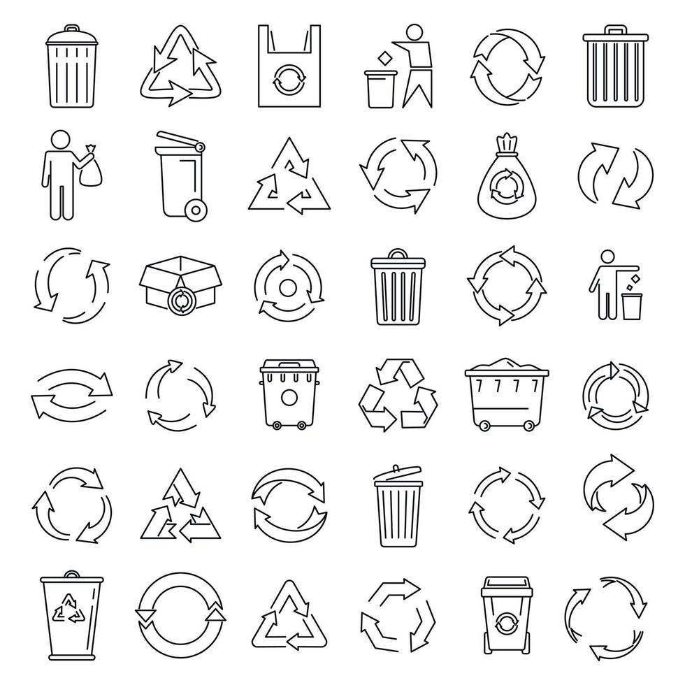 Recycling ecology icons set, outline style vector