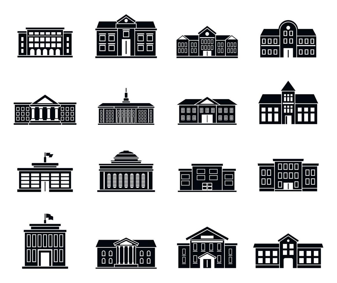 University building icons set, simple style vector