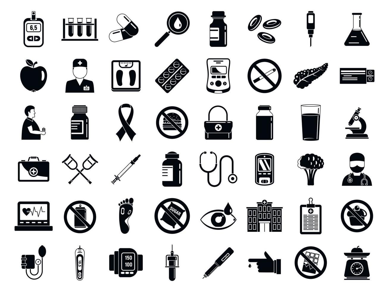 conjunto de iconos de enfermedad de diabetes, estilo simple vector