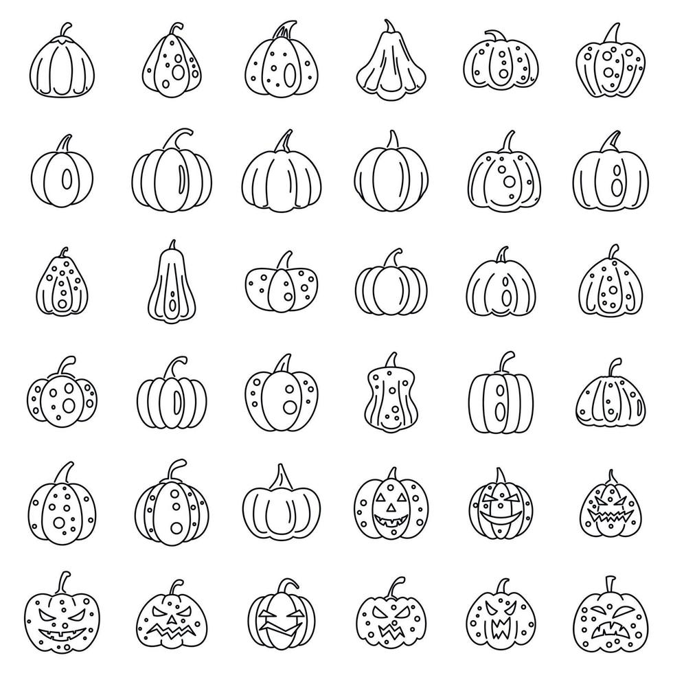 Garden pumpkin icons set, outline style vector